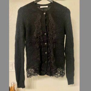 Givenchy Black Mohair Cardigan Sweater with Lace Detail Size S